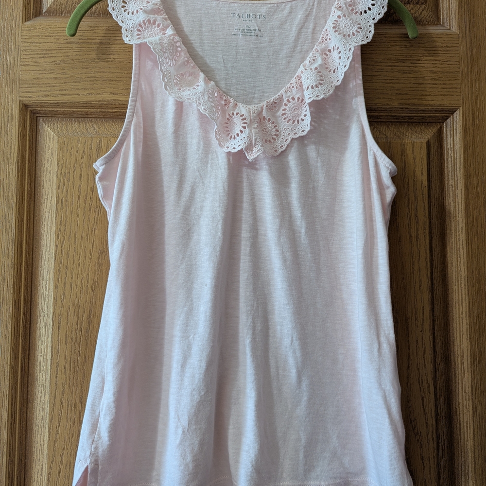 Talbots Light Pink Sleeveless Top with Lace Detail